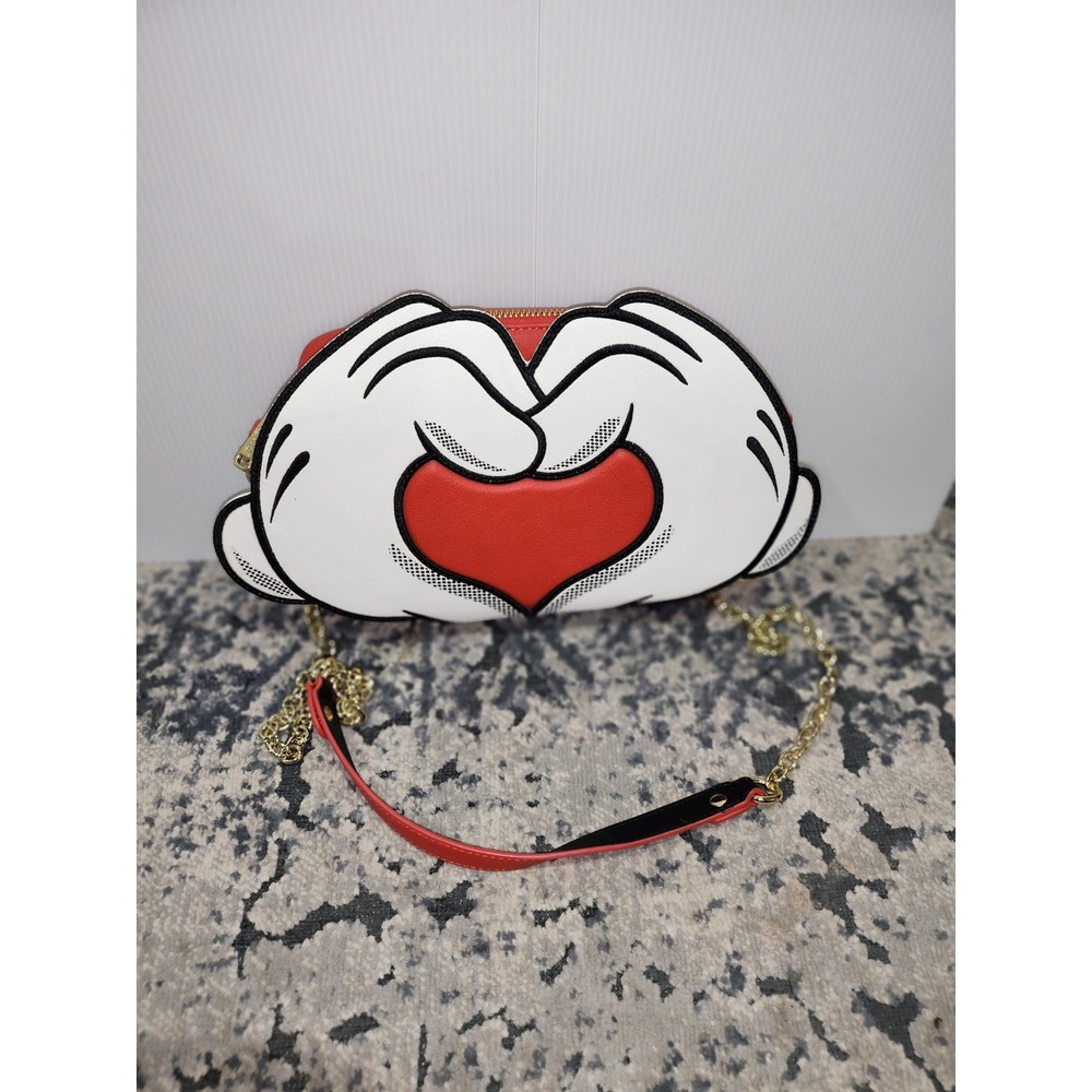 Loungefly Disney Mickey Mouse Heart Hands‎ Crossbody Bag Red White WDTB1595